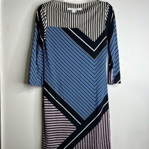 Diane Von Furstenburg Womens Silk Sailor Shift Dress Sz 0 Chevron